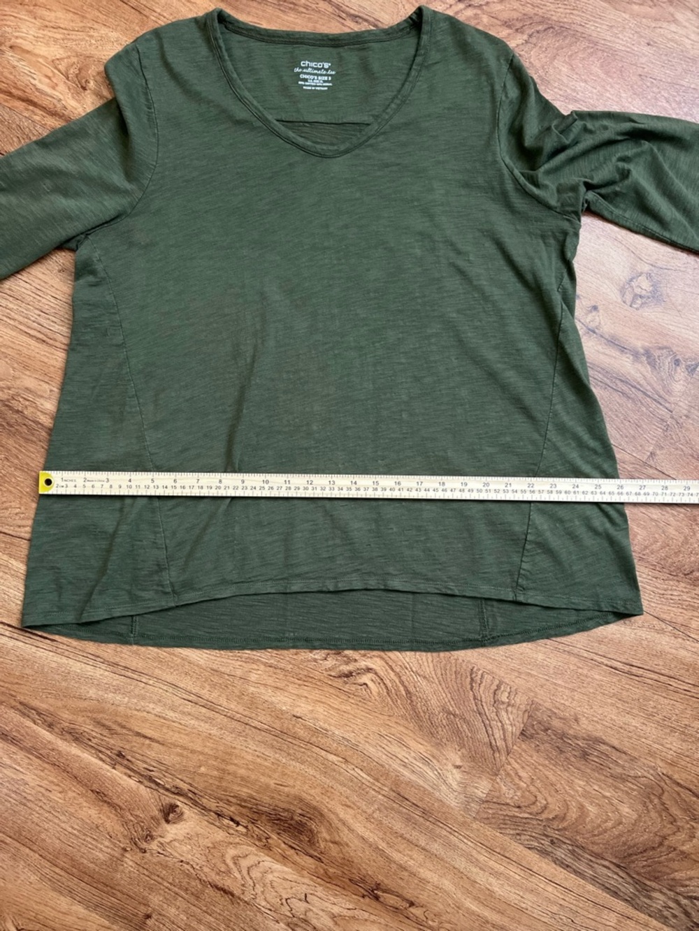 Chico’s Olive Green V-Neck Ultimate Tee 3/4 Sleeve Top Size 3 (XL) - Picture 6 of 9
